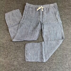 Roots Blue White Striped Linen Pants Women's Medium Cropped Ankle Length